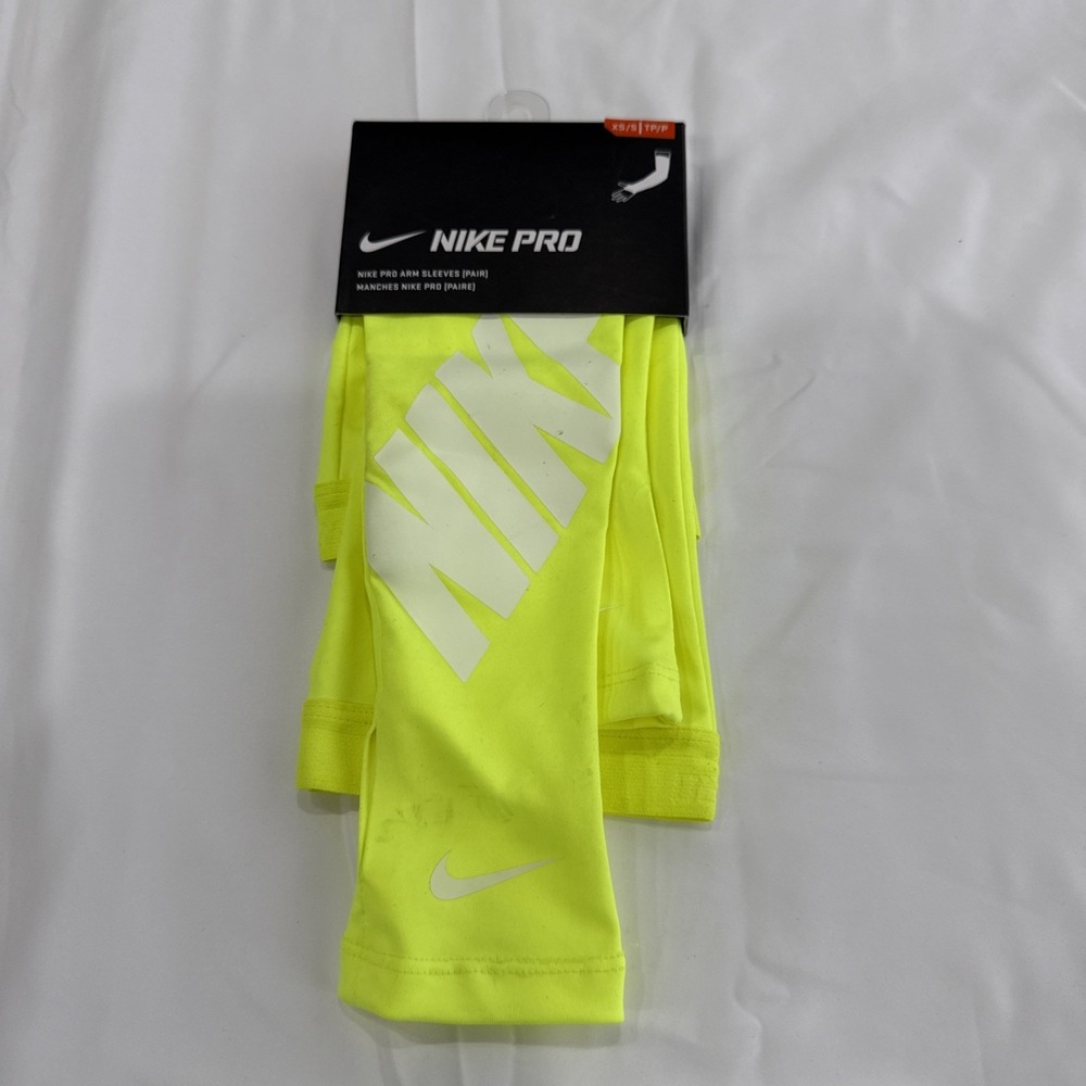 Nike Pro Shivers Forearm Sleeves Adult Dri-Fit‎ Sz XS/S Neon Yellow w/Nike